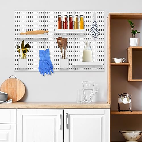 Suzile 16 Pcs Pegboard Wall Accessories Kit Including 4 Storage Bins 4 Square Containers 8 Clips White Pegboard Combination Organizer for Home Office Wall Organization Storage Without Pegboards