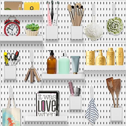 Suzile 16 Pcs Pegboard Wall Accessories Kit Including 4 Storage Bins 4 Square Containers 8 Clips White Pegboard Combination Organizer for Home Office Wall Organization Storage Without Pegboards