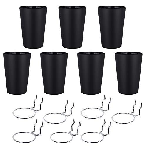 Kuhome 7 Sets Pegboard Bins with Rings, Ring Style Pegboard Hooks with Pegboard Cups, Pegboard Cup Holder Accessories for Organizing Storage (Black)