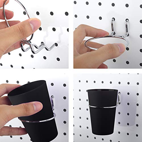 Kuhome 7 Sets Pegboard Bins with Rings, Ring Style Pegboard Hooks with Pegboard Cups, Pegboard Cup Holder Accessories for Organizing Storage (Black)