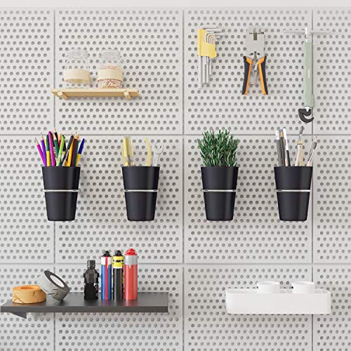 Kuhome 7 Sets Pegboard Bins with Rings, Ring Style Pegboard Hooks with Pegboard Cups, Pegboard Cup Holder Accessories for Organizing Storage (Black)