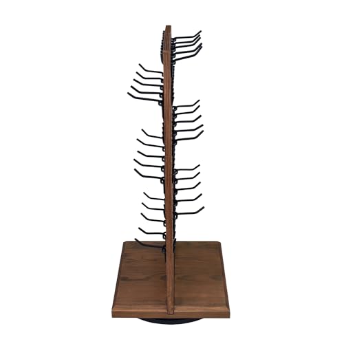 MOOCA Wooden Rotating Two-Sided Pegboard Jewelry Display Stand with 30 Removable Hooks for Bracelets, Earrings and Keychains, Versatile Countertop Rack for Store, Tradeshow, and Home, Brown Color