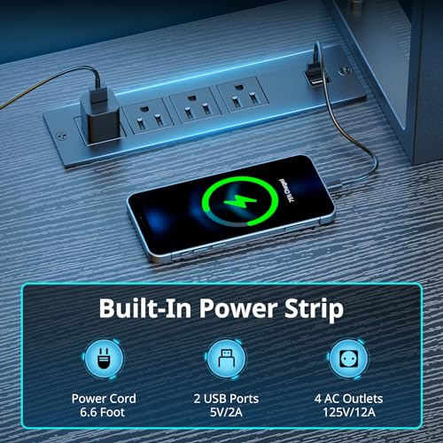 DOMICON Gaming Desk Computer Desk with Pegboard & Shelves Large L Shaped Desk with Drawers, Gaming Desk with Power Outlet & LED & Monitor Stand & Mobile CPU Stand, Corner Deck for Home Office Black