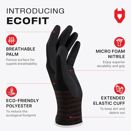 NoCry Microfoam Nitrile Coated Grip Work Gloves for Men and Women