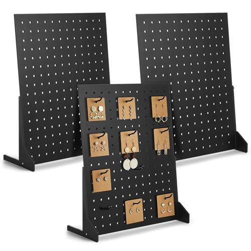 GlikCeil 3 Pcs Wooden Peg Board Pegboard Display Stand Jewelry Rack Wooden Earring Display for Necklace Keychain Earring Craft Storage Holder Retail Vendors Selling Shows(Hooks Are Not Included)