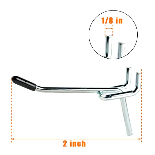 Rawall 2 Inch 50-Pack,Sturdy and Durable L Shape Galvanized Metal suitbale for 1/4 and 1/8 Pegboard Hooks with Rubber Tipped,Pegboard Hooks for Garage,Office,Kitchen,Store(Silver)