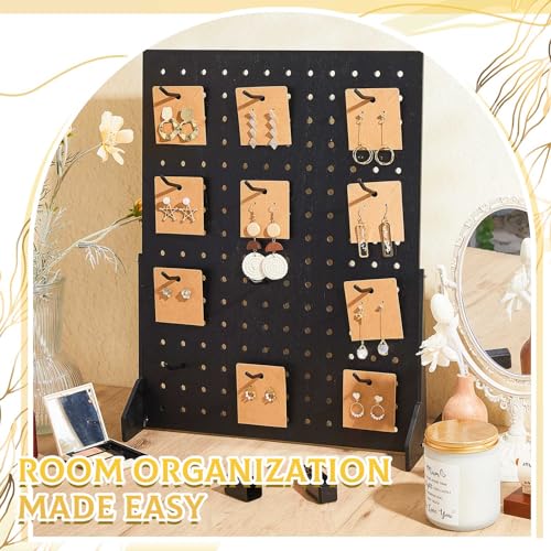 GlikCeil 3 Pcs Wooden Peg Board Pegboard Display Stand Jewelry Rack Wooden Earring Display for Necklace Keychain Earring Craft Storage Holder Retail Vendors Selling Shows(Hooks Are Not Included)