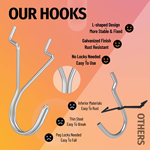 HUHOLE Pegboard Hooks, J-Hook, 1 Inch Silver Pegs 40 Pack, Ideal Display Hooks for Hanging Jewelry, Necklaces, Keys, Small Tools, Will Not Fall Out, Fit 1/8”, 3/16” Peg Boards