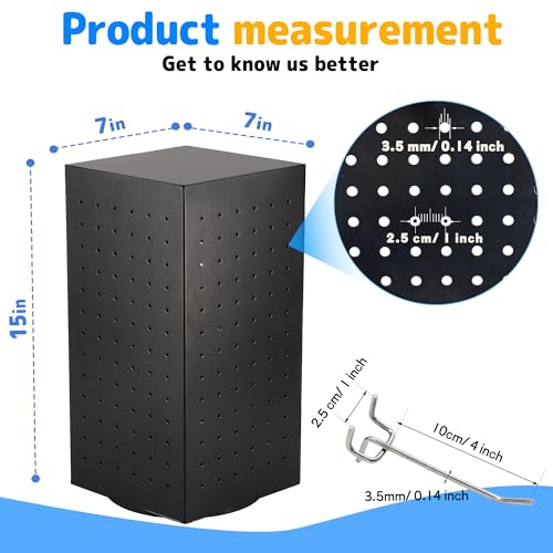 Magibag Pegboard Display Stand with 24 Hooks 4 Sided Rotating Earring Jewelry Display Stand Racks for Keychain Craft Shows Vendors Retail Selling (Black, 7"x7"x15")