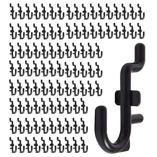 Tapeera 100-Pack Jewelry Tower Black J-Shaped Peg Hooks for 1/4 Inch Pegboard Hole Size - Pegboard Hooks for Jewelry Garage Tools Organizer Storage - Pegboard Accessories for Retail