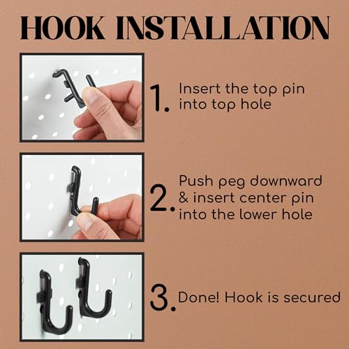 Tapeera 100-Pack Jewelry Tower Black J-Shaped Peg Hooks for 1/4 Inch Pegboard Hole Size - Pegboard Hooks for Jewelry Garage Tools Organizer Storage - Pegboard Accessories for Retail