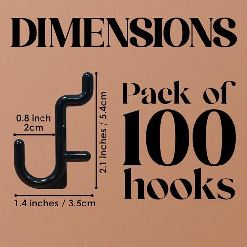 Tapeera 100-Pack Jewelry Tower Black J-Shaped Peg Hooks for 1/4 Inch Pegboard Hole Size - Pegboard Hooks for Jewelry Garage Tools Organizer Storage - Pegboard Accessories for Retail