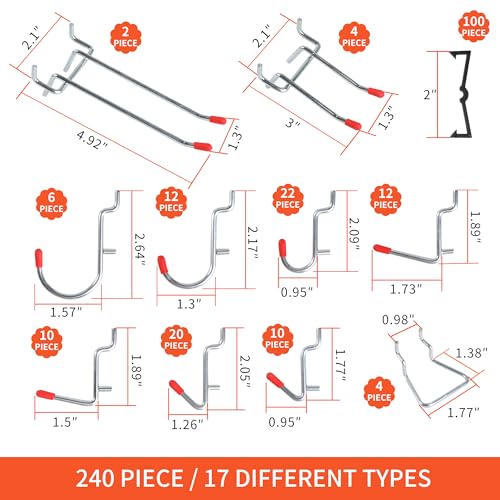 FALPRO 240PCS Pegboard Hooks Assortment, Pegboard Accessories Organizer Kit with Pegboard Bins, Pegboard Cups, 1/8 and 1/4 inch Peg Board Hooks for Hanging Tools, Garage Pegboard Wall Organization