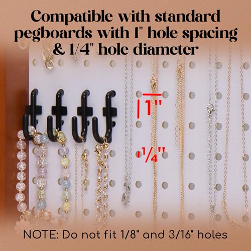 Tapeera 100-Pack Jewelry Tower Black J-Shaped Peg Hooks for 1/4 Inch Pegboard Hole Size - Pegboard Hooks for Jewelry Garage Tools Organizer Storage - Pegboard Accessories for Retail