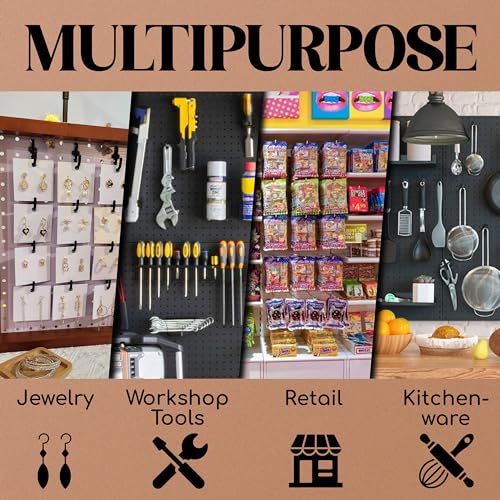 Tapeera 100-Pack Jewelry Tower Black J-Shaped Peg Hooks for 1/4 Inch Pegboard Hole Size - Pegboard Hooks for Jewelry Garage Tools Organizer Storage - Pegboard Accessories for Retail