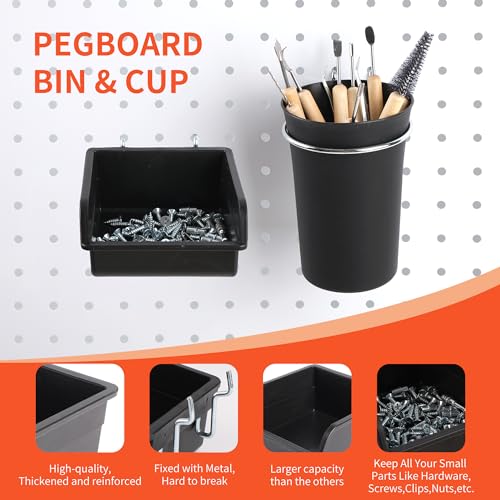 FALPRO 240PCS Pegboard Hooks Assortment, Pegboard Accessories Organizer Kit with Pegboard Bins, Pegboard Cups, 1/8 and 1/4 inch Peg Board Hooks for Hanging Tools, Garage Pegboard Wall Organization