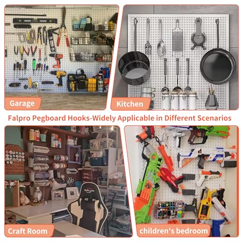 FALPRO 240PCS Pegboard Hooks Assortment, Pegboard Accessories Organizer Kit with Pegboard Bins, Pegboard Cups, 1/8 and 1/4 inch Peg Board Hooks for Hanging Tools, Garage Pegboard Wall Organization
