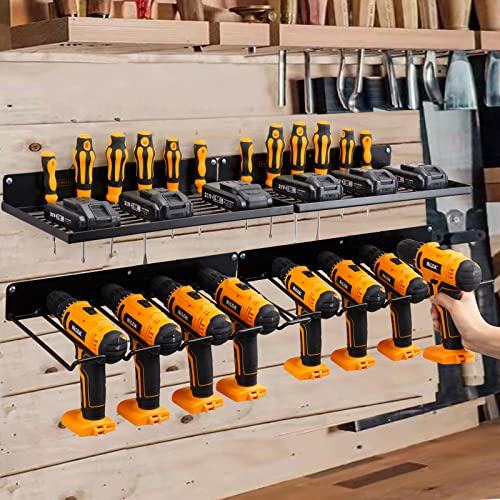 UU-Major Power Tool Organizer with Charging Station,Drill Holder Wall Mount,Garage Storage Shelves for Organization,Heavy Duty Pegboard Wall Organizer Set Solid Metal Black 2 Pack 4 Set