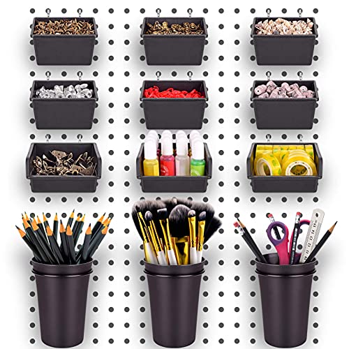 G.CORE 12 Pack Pegboard Bins PegBoard Cups with Hooks & Loops, Peg Hooks Assortment Organizer Accessory Set, Various Tools Storage Arrange System Accessories for Garage Craft Workshop Workbench