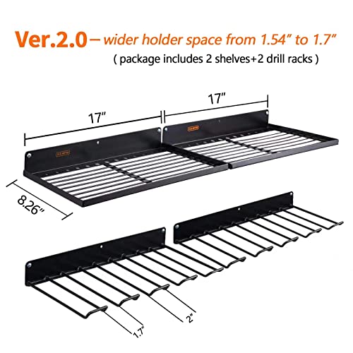 UU-Major Power Tool Organizer with Charging Station,Drill Holder Wall Mount,Garage Storage Shelves for Organization,Heavy Duty Pegboard Wall Organizer Set Solid Metal Black 2 Pack 4 Set