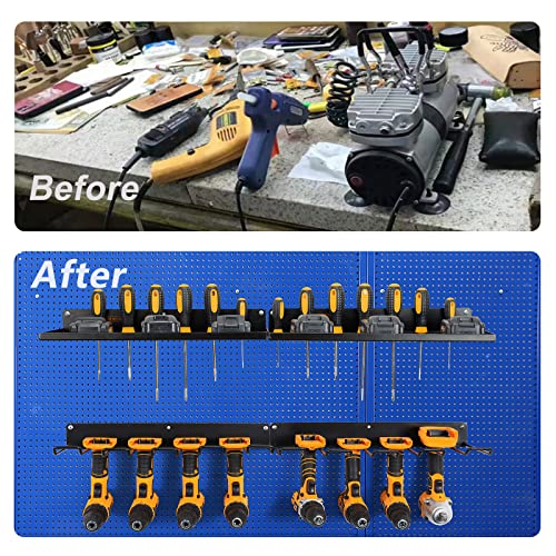 UU-Major Power Tool Organizer with Charging Station,Drill Holder Wall Mount,Garage Storage Shelves for Organization,Heavy Duty Pegboard Wall Organizer Set Solid Metal Black 2 Pack 4 Set