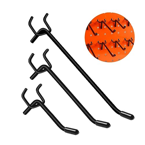 Dualshine 60Pcs Black Pegboard Hooks, 2/4/6 Inch Pegboard Wall Hook Heavy Duty PegBoard Shelving Hook Fit 1/4" PegBoard Metal Hanging Pegboard Display Hook Holder Organizer for Kitchen Store