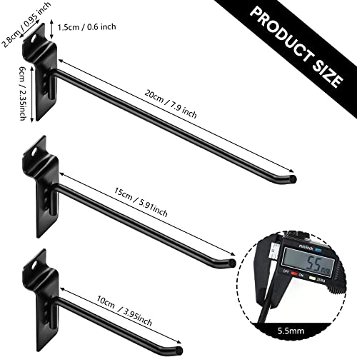 Slatwall Hooks 24 Pc 4/6/8 Inch Slatwall Accessories slat wall shelf brackets Slat Wall Hanging Hook and Hanger Slatwall Panel Hook Slat Wall Hook Heavy Duty Pegboard Gridwall Display Hook(Black)