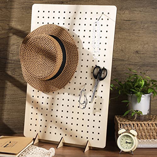 Wooden Peg Board Rotating Display Stand Jewelry Display Rack Organizer Keychain Display Peg Board Accessories Display Organization Storage for Jewelry Craft Shows Earring Tools, 24 x 16 Inches (White)