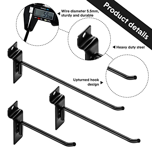 Slatwall Hooks 24 Pc 4/6/8 Inch Slatwall Accessories slat wall shelf brackets Slat Wall Hanging Hook and Hanger Slatwall Panel Hook Slat Wall Hook Heavy Duty Pegboard Gridwall Display Hook(Black)
