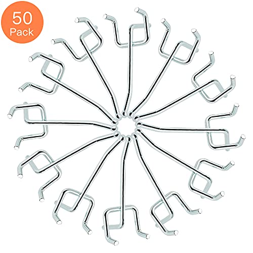 Rawall 50-Pack,2 Inch L Shape Small Galvanized Pegboard Hooks Suitable for 1/8 and 1/4 inch pegboard,Metal for Garage,Office,Kitchen,Store