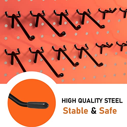 Dualshine 60Pcs Black Pegboard Hooks, 2/4/6 Inch Pegboard Wall Hook Heavy Duty PegBoard Shelving Hook Fit 1/4" PegBoard Metal Hanging Pegboard Display Hook Holder Organizer for Kitchen Store