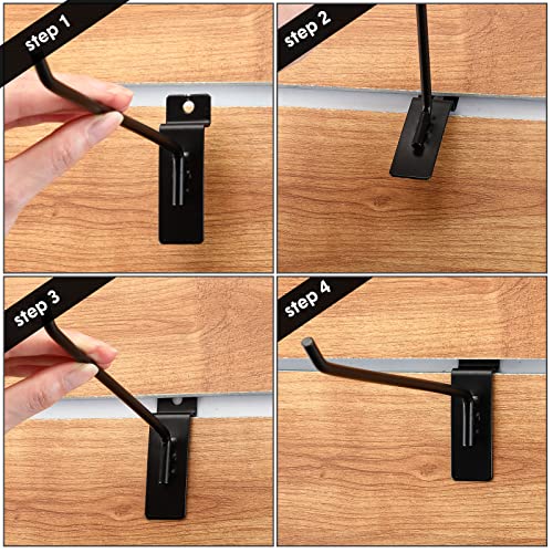 Slatwall Hooks 24 Pc 4/6/8 Inch Slatwall Accessories slat wall shelf brackets Slat Wall Hanging Hook and Hanger Slatwall Panel Hook Slat Wall Hook Heavy Duty Pegboard Gridwall Display Hook(Black)