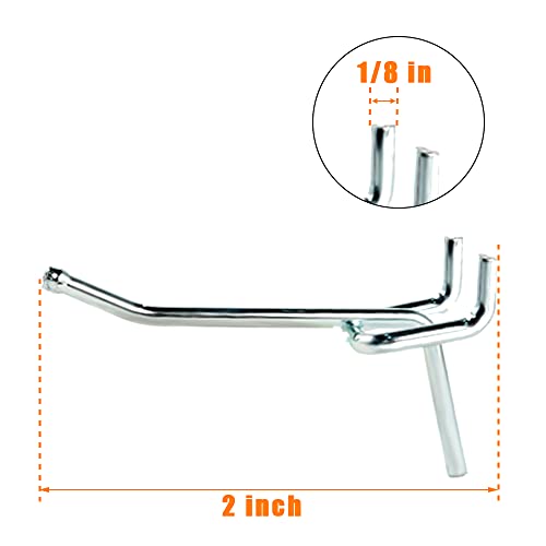 Rawall 50-Pack,2 Inch L Shape Small Galvanized Pegboard Hooks Suitable for 1/8 and 1/4 inch pegboard,Metal for Garage,Office,Kitchen,Store