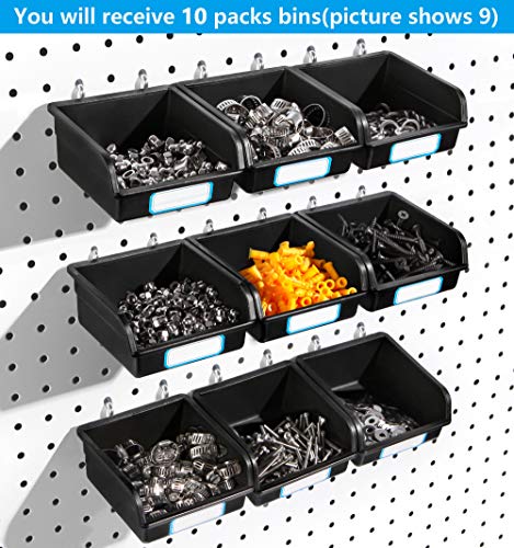 Pegboard Bins with Hooks and Labels, for Organizing Accessories, 10 Packs, Black