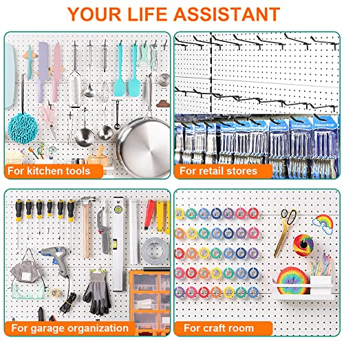 Dualshine 60Pcs Black Pegboard Hooks, 2/4/6 Inch Pegboard Wall Hook Heavy Duty PegBoard Shelving Hook Fit 1/4" PegBoard Metal Hanging Pegboard Display Hook Holder Organizer for Kitchen Store