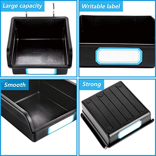 Pegboard Bins with Hooks and Labels, for Organizing Accessories, 10 Packs, Black