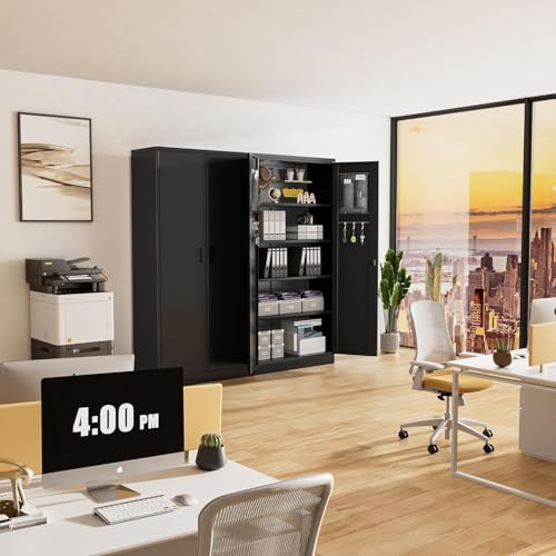 INTERGREAT Storage Cabinet, Metal Storage Cabinet with 2 Doors and 4 Movable Shelves, 72" Steel Lockable Tool Cabinets with Pegboard for Office, Home, Warehouse, Garage
