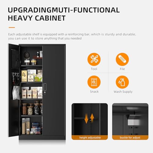 INTERGREAT Storage Cabinet, Metal Storage Cabinet with 2 Doors and 4 Movable Shelves, 72" Steel Lockable Tool Cabinets with Pegboard for Office, Home, Warehouse, Garage