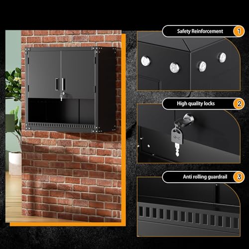 Greenvelly Metal Wall Cabinet with Pegboards, 31" H Lockable Garage Wall Cabinet with Doors and Adjustable Shelf, Metal Wall Mounted Cabinet for Garage,Home Office,Kitchen,Bathroom