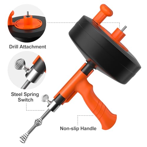 Plumbing Snake with Drill Adapter, 50ft Drain Auger