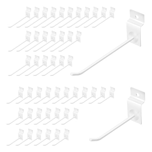 Yuahar Slatwall Hooks 50Pcs 4/6 Inch Slatwall Accessories Heavy Duty Slat Wall Hanging Hooks Panel Display Hooks Pegboard Gridwall Display Hook for Garage Retail Shop (White)