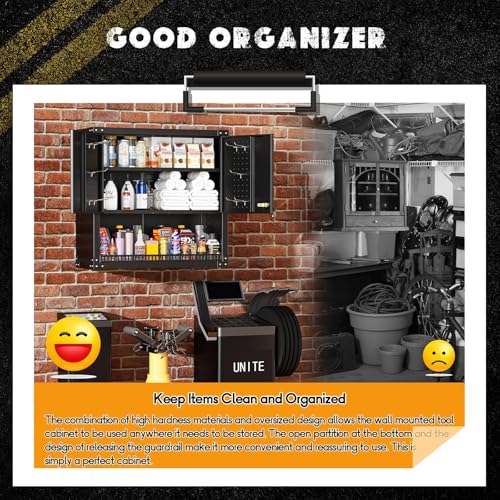 Greenvelly Metal Wall Cabinet with Pegboards, 31" H Lockable Garage Wall Cabinet with Doors and Adjustable Shelf, Metal Wall Mounted Cabinet for Garage,Home Office,Kitchen,Bathroom