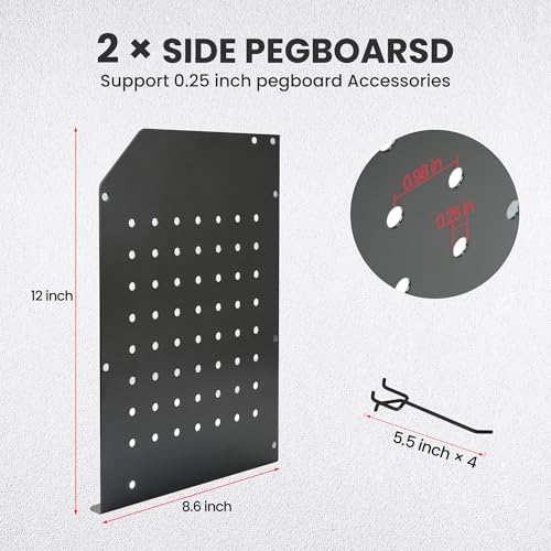 TRZZ 2-IN-1 Power Tool Organizer Wall Mount, 3-Layer Drill Holder with 2 Side Pegboards, 8 Drill holders, 4 Hooks, 1 Side Drill Bit Rack, Drill Hanger for Workshop, Garage, Tool Room, Black
