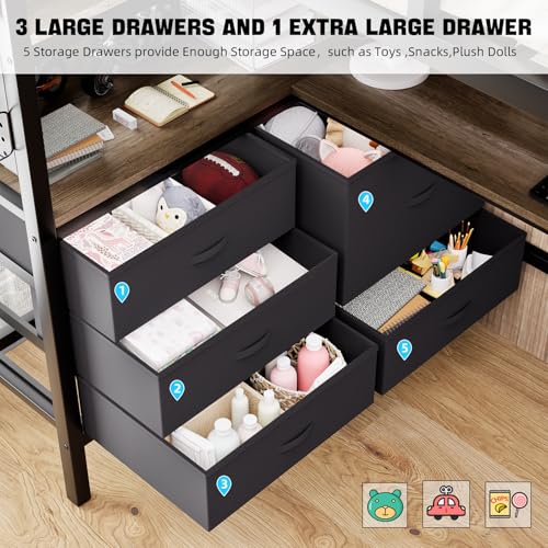 BUSYAEH Bunk Bed with Desk Loft Bed with L-Shaped Desk Underneath with RGB LED Lights, and Charging Station,Loft Bed with Drawer Cabinets and Pegboards Twin Size (Vintage Oak Gray)