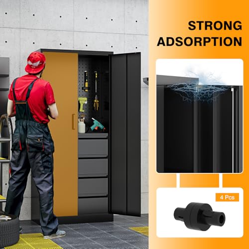 Fesbos Metal Storage Cabinet-Heavy Duty Tool Cabinet Multifunctional Steel Cabinet with Shelves&Drawers, Pegboard for Garage Home Office - Black