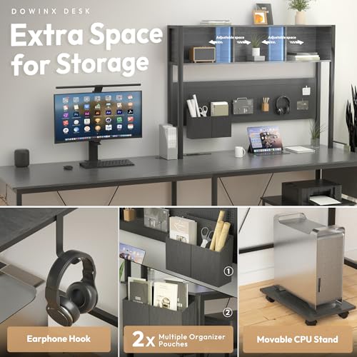 Dowinx L Shaped Desk with Pegboard and Removable Filing Cabinet, Reversible 67” Computer Gaming Desk with Power Outlet and Led, Office Corner Desk with Storage for Home Game, Grey