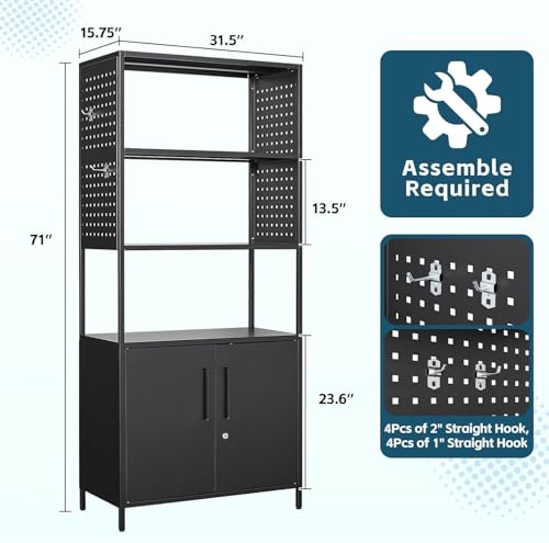 MIIIKO Bookcase 5 Tier Shelf, 71" Tall Display Bookshelf Stand Rack Shelf with Pegboard, Home Office Bookcase with Display Shelf