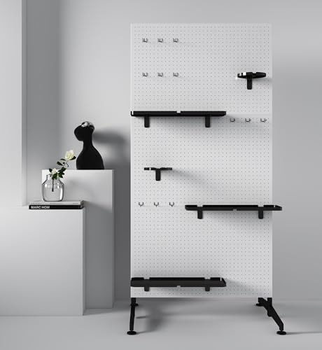 Metal Peg Board Organizer Panels Display Stand With Hooks and Trays, Large Floor Shelves.For Office,Garage Tools, Kitchen.Product Merchandise Rack.Retail Craft, Accessories (Size : 76.4*36.6in) (gray)