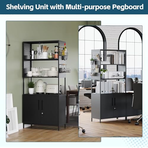 MIIIKO Bookcase 5 Tier Shelf, 71" Tall Display Bookshelf Stand Rack Shelf with Pegboard, Home Office Bookcase with Display Shelf