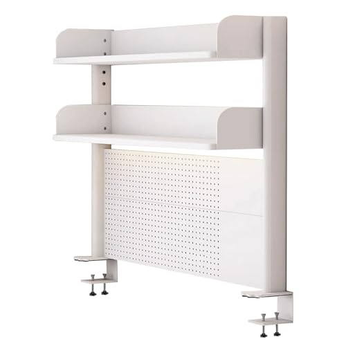 Clamp On Desk Organizer Shelf, Desk Extender Pegboard Workstation,Computer Desk Accessories for Office, Privacy Panel for Gaming Desk,23.6/31.4/39.3in Desktop Shelving System (WHITE, 80CM/31.4IN)